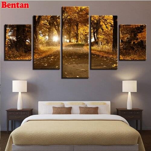 Autumn forest landscape DIY diamond painting cross stitch mosaic diamond embroidery square round 5D handmade gift 5 pcs sets