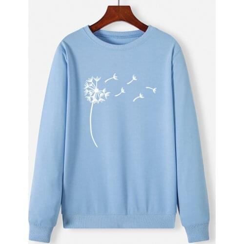 Dandelion Print Sweatshirt Women Aesthetic Hoodies Fashion O Neck Warm Autumn Large Size Pullover Womens Tops Sweatshirts
