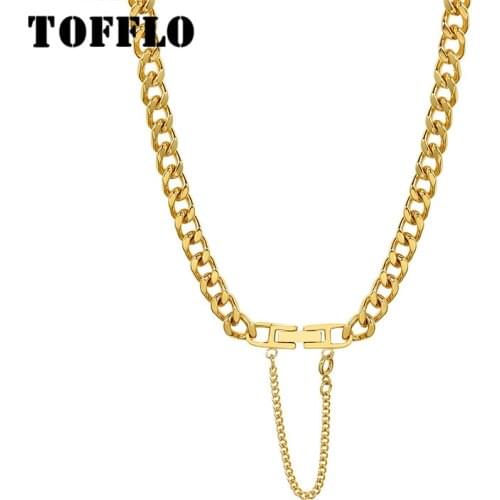 TOFFLO Stainless Steel Jewelry Ins Tassel Buckle Thick Chain Necklace Fashion Couple Clavicle Chain BSP1042