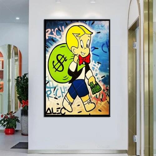 Wall Art Oil Painting Poster Alec Monopoly"Richie Rich With His Money Bag"Abstract Canvas Painting Print Picture For Living Room