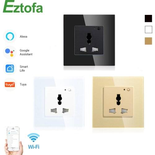 Universal WiFi Smart Wall Socket 13A Outlet Glass Panel Tuya APP Remote Control Works With Echo Alexa Google Home