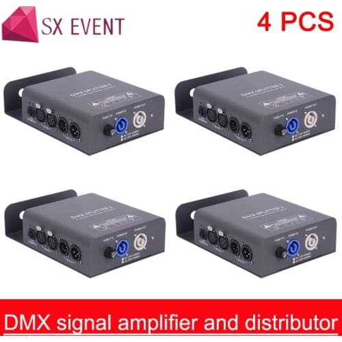 DMX signal amplifier and distributor 3PIN&5PIN 1 input to 2 outputs plus DMX Thru Electric isolation between input & output
