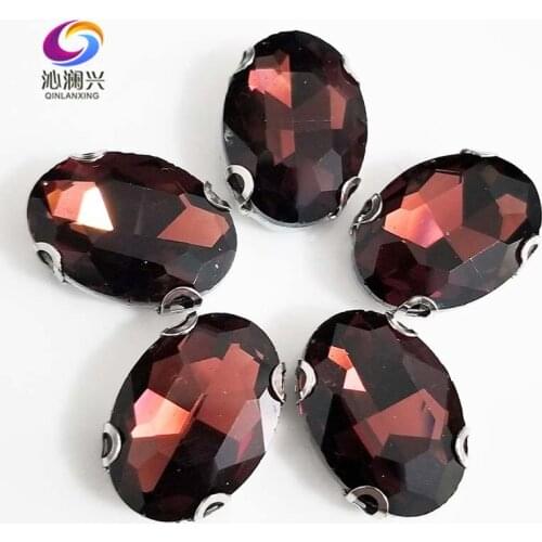 Wine red oval shape Glass Crystal flatback sew on D shape Anti hook claw rhinestones with holes,Diy/Clothing accessories SWTD17