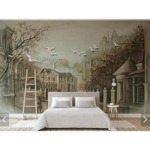 Vintage Retro Old City Street Bird View Wallpapers Mural for Bedroom 3d Wallpaper Home Improvement Wall Murals Canvas Wall Paper