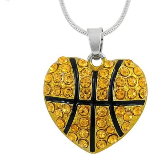 Yellow Rhinestone Basketball Heart Pendant Necklace Exquisite Crystal Ball Team Sports Jewelry Gift Wholesale