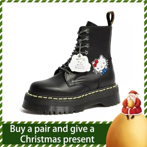 Women Martin boots Martens Jadon X Kitty Cat Genuine leather Thick soled Heightening boots Punk Motorcycle Boots Cartoon