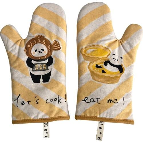 1 Pair Non-slip Baking Microwave Gloves Bakeware Panda Pattern 100% Cotton Oven Mitts For BBQ Or Kitchen Tools