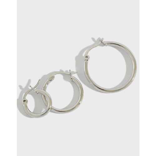 1pair Authentic 925 Sterling silver Polished Round Circle Geometric Loops Hoop Huggie Earrings 13MM 18MM 23MM JEWELRY TLE111