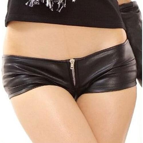 1PCS Sexy Zipper Open Faux Leather Hot Shorts PU Low Rise Waist Micro MINI Shorts Night HOT Short Club Wear FX20