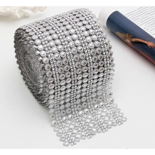 10Yard Plum Blossom Rhinestone Bendable Mesh Wrap Roll Trim For Sewing Apperal Bag Shoes Cap Party Holiday Venue Decoration