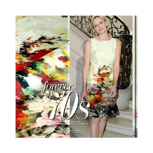 120*120cm 93% silk & 7% spandex 19 mm orange flower print one-piece dress skirt silk clothes mulberry silk satin fabric