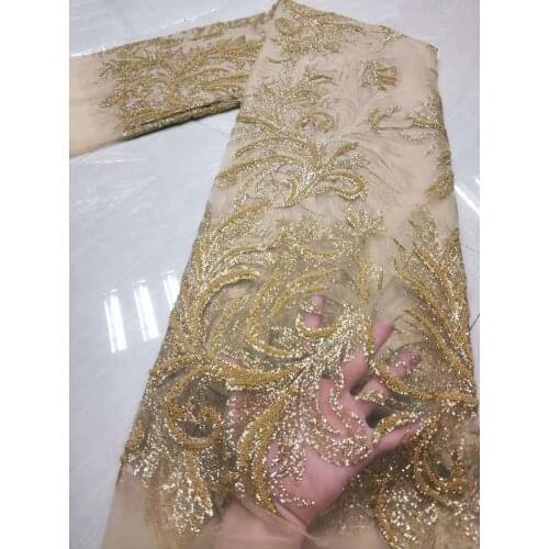 African French Tulle Lace Fabric High Quality Luxury Beads Lace Embroidery Materials 5Yards For Wedding Nigerian Lady Dress Wear