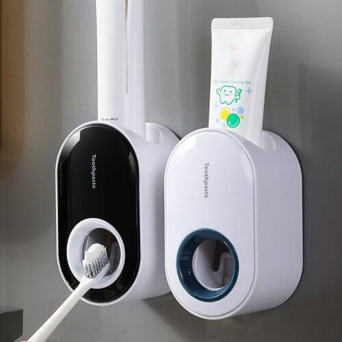 Automatic Toothpaste Dispenser Wall Mount Dust-proof Toothbrush Holder Wall Mount Storage Rack Bathroom Accessories Set Squeezer