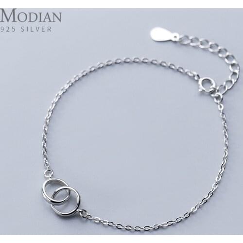 Modian Fashion Geometric Round Bracelet for Women Authentic 925 Sterling Silver Simple Bracelet of Anklet Fine Jewelry Gift