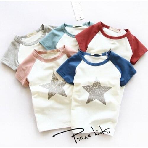 2015 summer new hot sale children t shirts Korean Wild stitching stars Pattern cotton T-shirt for boys clothes girls t-shirts