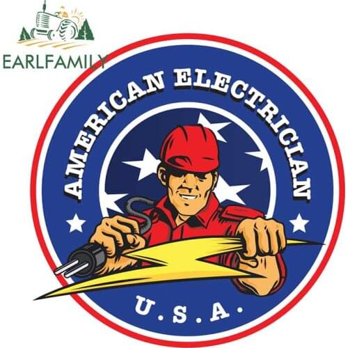 EARLFAMILY 13cm x 13cm For American Electrician Car Stickers Funny Decal Waterproof Air Conditioner Surfboard Decoration