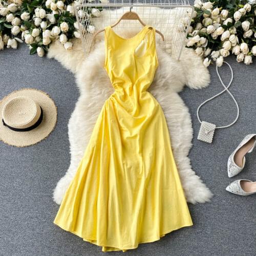 Noble And Elegant Temperament Womens Wear 2021 New Fashion Hollow Waistless Dress Slim Mid-Length Sleeveless Sundress ZH1173
