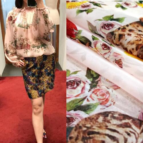 Factory custom cat printed polyester chiffon fabric cloth 145 cm width womens childrens shirt dress clothing fabric