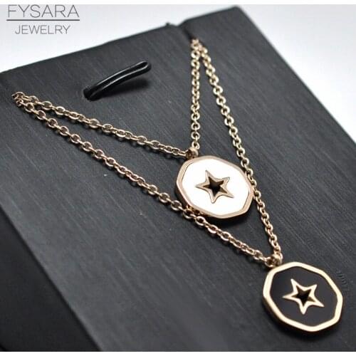 FYSARA Enamel Black/White Shell Hollow Hexagon Star Pendant Necklace For Women Trendy Jewelry Rose Gold Color Short Necklaces