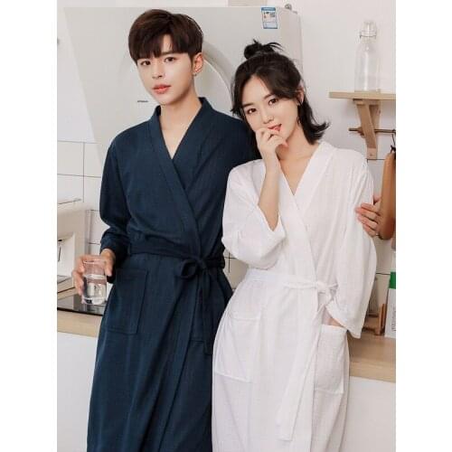 COUPLES Bathrobe Robe Pajamas Water Absorbent Bathrobe Summer Long Thin Type for Spring And Autumn Hotel Sexy Night Robe
