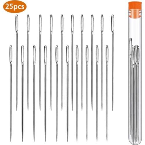 LMDZ 25pcs Large Eye Sewing Needles Cross Stitch Stainless Steel Hand Sewing Needle with Opp bag Home DIY Sewing Tools