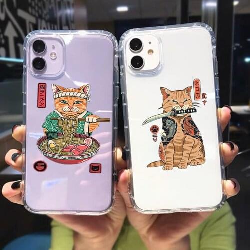 JAMULAR Cartoon Cat Print Transparent Phone Case For iPhone 11 Pro 12 XS MAX 7 XR X SE20 8 Plus Japan Anime Soft TPU Cover Coque