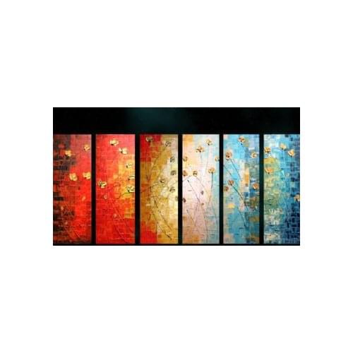 6pcs Hand painted oil painting Gold Flowers-Floral Oil Painting Wall Art-Modern Oil Painting On Canvas Art Wall Decor