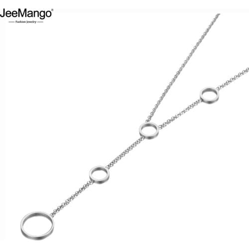 JeeMango Goth Titanium Steel 4Pcs Lovely Circle Charm Pendant Necklace Jewelry Bohemia Birthday Party Necklace For Women JN20093