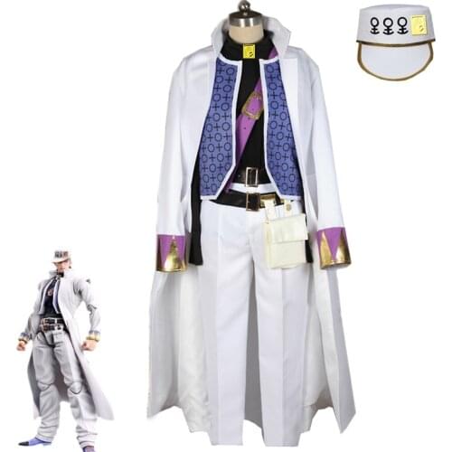 Anime JoJos Bizarre Adventure Kujo Jotaro Cosplay Costume JOJO Fancy White Suit Adult Halloween Carnival Uniforms Custom Made