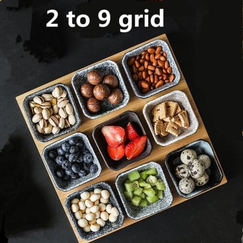 Creative ceramic grid fruit snack plate serving platter Japanese korea small dish with tray dried fruit dessert cake cute plate