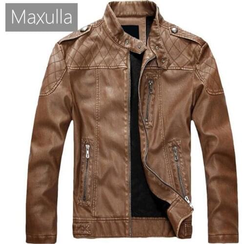 Maxulla Autumn Winter Mens PU Leather Jacket Casual Slim Fit Motorcycle Leather Coats Male Thick Faux Leather Coats Clothing