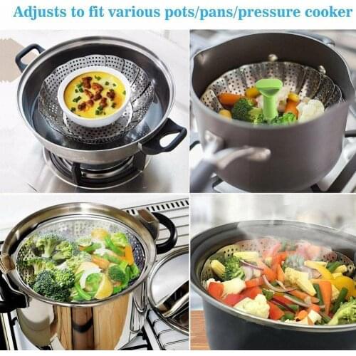 Multifunctional Dish Steam Steel Food Steamer Vegetable Tool Expandable Kitchen Basket Mesh Pannen Steamer Cooker C8Q6
