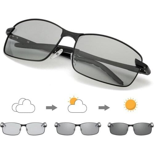 Fashion Men Square Sunglasses Photochromic Sunglasses With Polarized Lens Black Driving Glasses Fishing Travel Goggles gafas de