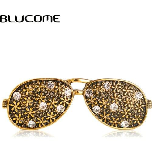 Blucome Cool Antique Gold Color Glasses Shape Brooch Women Kids Mens Hats Scarves Sweaters Shoulder Dress Accessories Best Gift