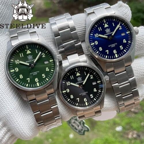 STEELDIVE Male Diver Watch 200M Water Resistant NH35 Automatic Mechanical Sapphire Glass Mens Pilot Wristwatch Luminous Dial
