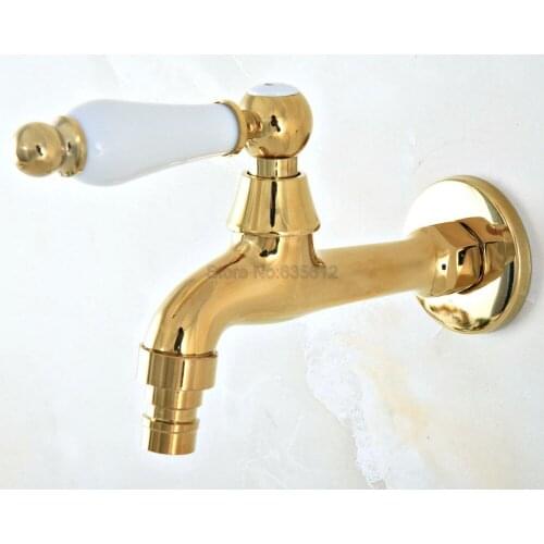 Wall Mount Gold Color Brass Ceramic Handle Washing Machine Faucet /Garden Water Tap / Laundry Sink Cold Water Taps tav150