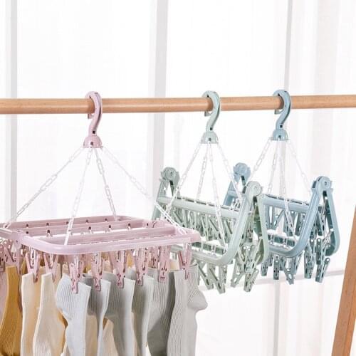 New Multi-clip Drying Socks Rack Hanger 32 Clip Plastic Bra Clothespin Household Clothes Hanger Inner Hanger Baby Clothes Hanger