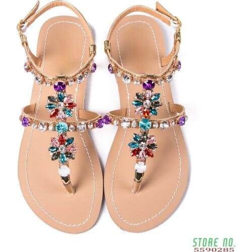 NEW Womens Summer Diamond thong Sandals Beach shining crystal flip flops Shoes Casual Female boho T-strap Slipper Plus size
