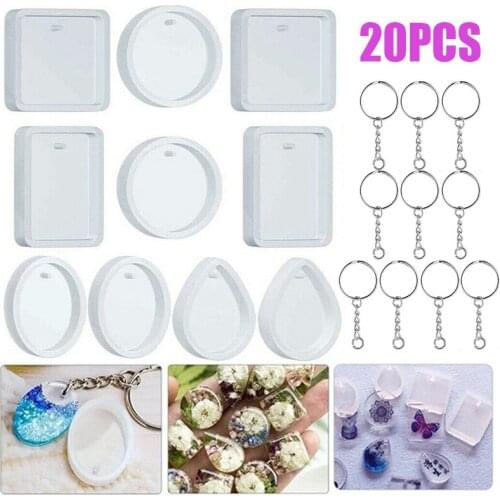 New 20Pcs Resin Mold DIY Keychain Pendant Casting Silicone Mould With Keyrings For Make Bracelet Decoration
