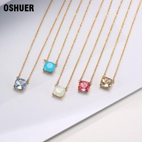 OSHUER 5 Colors New High quality simple cute crystal Square shape necklace gold-color necklace&pendants for women gift