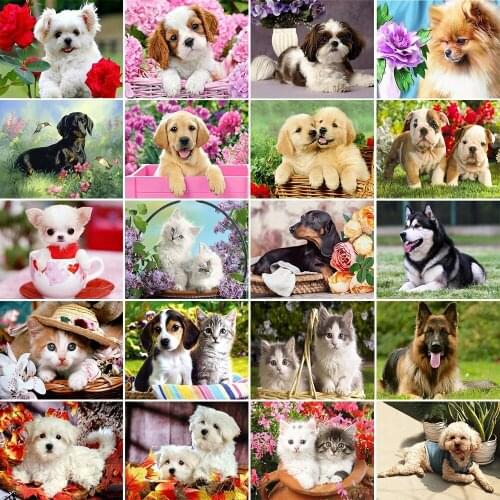Full Round Diamond Painting Dog and Cat 5D DIY Animal Diamond Embroidery Cross Stitch Kit Mosaic Handmade Gift Home Decoration