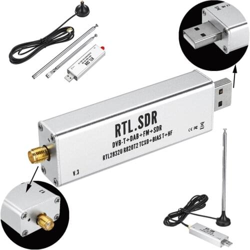 With Antenna 0.1MHz-1.7GHz TCXO Compensated High Stability Full Band Software Receiver Aviation Band ADSB RTL2832U + R820T2