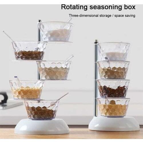 New Vertical Rotatable 4/5-Layer Spice Box Plastic Seasoning Dispenser For Kitchen Seasoning Packaging Home Kitchen Accessories