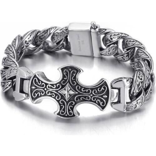 18mm Totem Pattern Vintage Curb Cuban Bracelet Hiphop Punk Rock Mens 316 Stainless Steel Biker Bracelets Bangle Jewelry