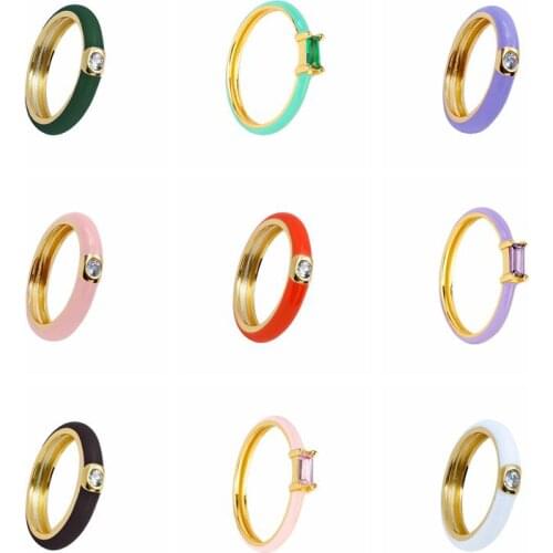 Florato 2021 Real 24k gold-plated silver CZ Simple Fashion Finger Ring Stackable Enamel Rings For Women Brand Fine Jewelry A30
