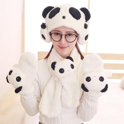 Winter Warmer Women Plush Scarf Hat Glove Sets Female Neckerchief Soft Fluffy Neck Scarves Girls Pocket Long Hooded Scarf