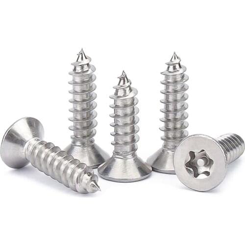 10pcs M2.9 M3.5 M3.9 M4.2 M4.8 304 Stainless Steel Six Lobe Flat Countersunk Head with Pin Security Self-tapping Wood Torx Screw