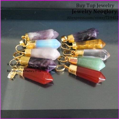 10PCS Gold Color Mix Color Point Pendulum Pendant Carnelian/Clear Quartz/crystal/Pink Quartz Druzy Gem Stone Pendant