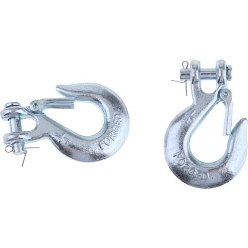 2 Pieces 1/4 inch Clevis Slip Hook with Safety Latch - Heavy Duty Grade Steel Towing Winch Rope Clasps Clip Buckle - Silver