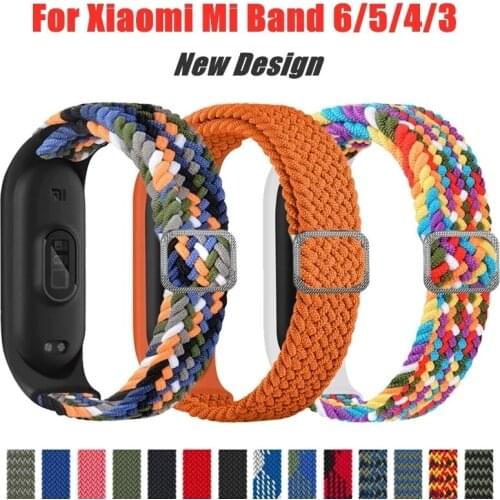 2021 Summer Braided Solo Loop Strap For MI Band 6 5 Adjustable Elastic Bracelet For mi band 4 3 Smart Wristband Bracelet Strap